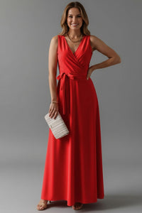 Women's Wedding Guest Satin Wrap Maxi Dress