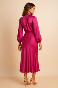 Women's Wedding Guest Satin Midi Dress