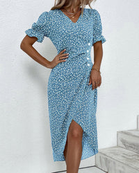 Women's Wedding Guest Floral Wrap Midi Dress
