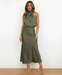 Women's Wedding Guest Satin Midi Dress