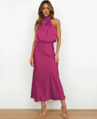 Women's Wedding Guest Satin Midi Dress