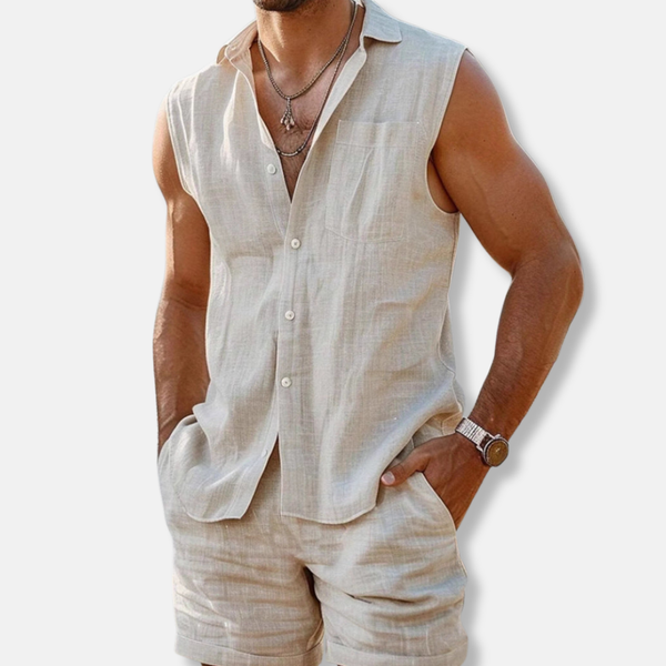Oliver | Men’s Sleeveless Button-Down Linen Shirt Set