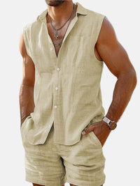 Oliver | Men’s Sleeveless Button-Down Linen Shirt Set