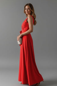 Women's Wedding Guest Satin Wrap Maxi Dress