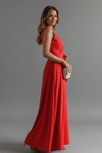 Women's Wedding Guest Satin Wrap Maxi Dress