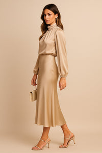 Women's Wedding Guest Satin Midi Dress