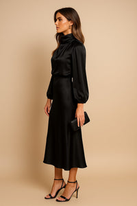 Women's Wedding Guest Satin Midi Dress