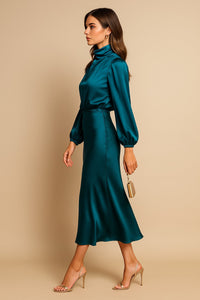 Women's Wedding Guest Satin Midi Dress