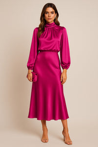 Women's Wedding Guest Satin Midi Dress