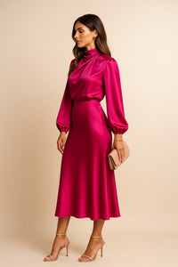 Women's Wedding Guest Satin Midi Dress