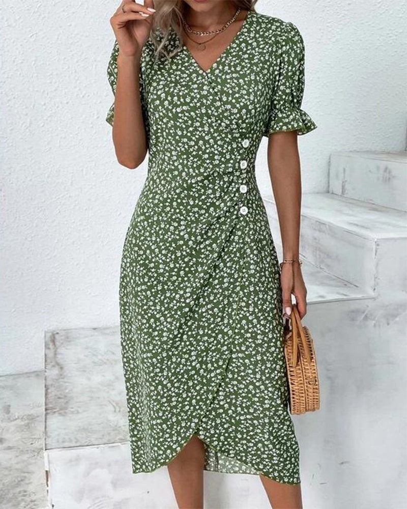 Women's Wedding Guest Floral Wrap Midi Dress