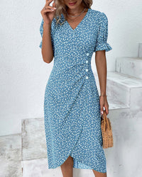 Women's Wedding Guest Floral Wrap Midi Dress