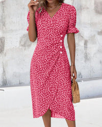 Women's Wedding Guest Floral Wrap Midi Dress