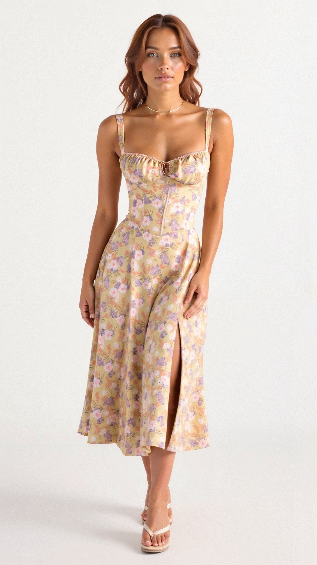 Women's Wedding Guest Floral Slip Midi Dress