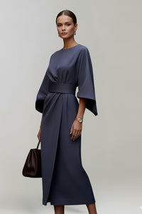 Women's Wedding Guest Satin Floral Midi Dress