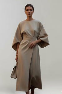 Women's Wedding Guest Satin Floral Midi Dress