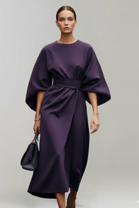 Women's Wedding Guest Satin Floral Midi Dress