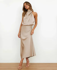 Women's Wedding Guest Satin Midi Dress