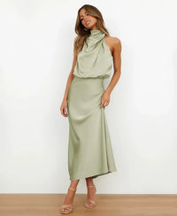 Women's Wedding Guest Satin Midi Dress
