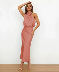 Women's Wedding Guest Satin Midi Dress